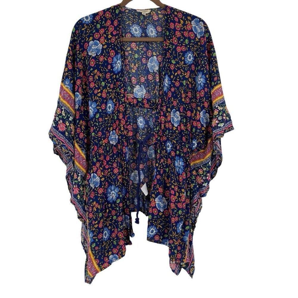 Umgee Size Medium Tie Front Mixed Print Boho Kimono Cardigan
